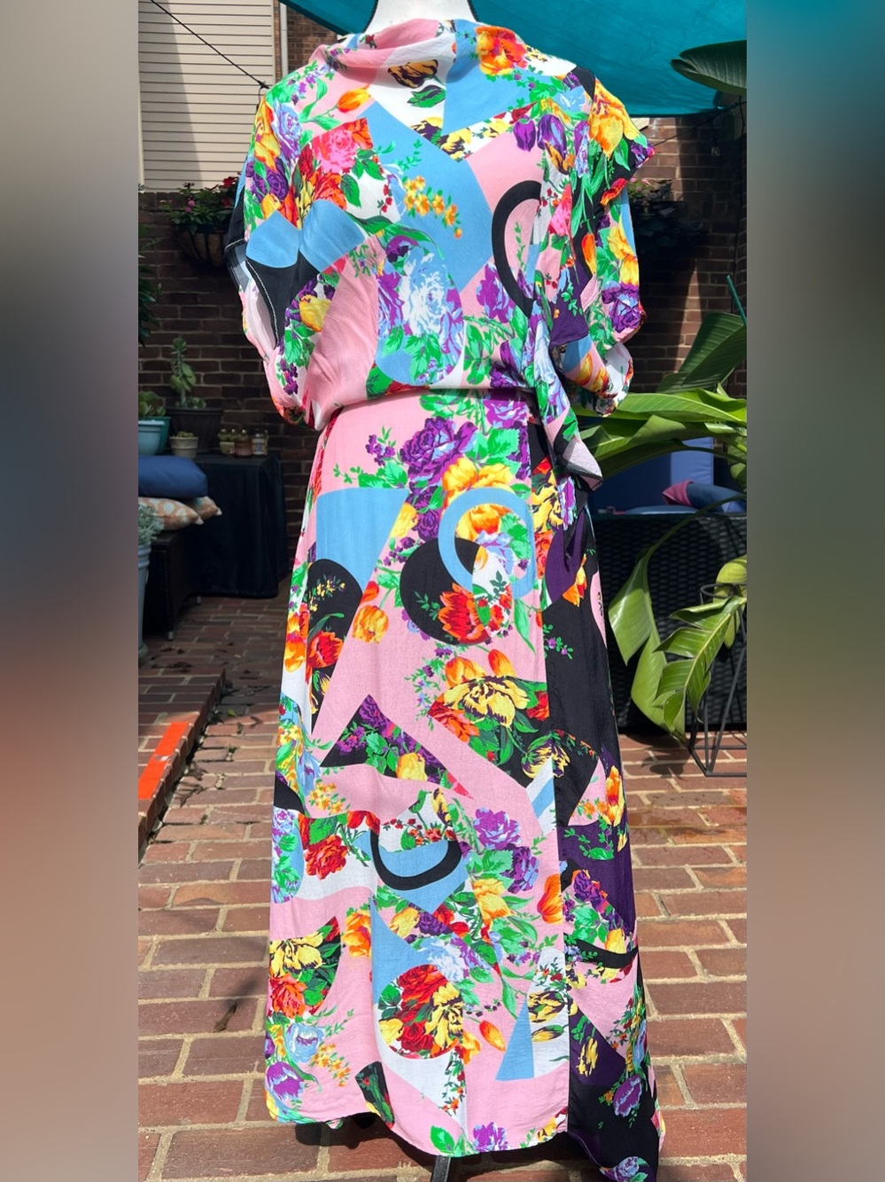 Topshop Floral High Neck Cowl Back Midaxi Dress Sz 8 Cottagecore Asymmetrical - Picture 2 of 15
